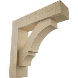 Ekena Millwork - BKTUR0352X14X14BOA05RCPR - Timberthane Faux Wood Balboa Style Bracket w/ Offset Brace, Block Ends, 3 1/2"W x 14"D x 14"H, Primed Tan
