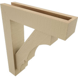 Ekena Millwork - BKTUR0352X14X18BOA05RCPR - Timberthane Faux Wood Balboa Style Bracket w/ Offset Brace, Block Ends, 3 1/2"W x 14"D x 18"H, Primed Tan