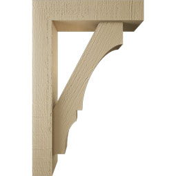 Ekena Millwork - BKTUR0352X14X22BOA05RCPR - Timberthane Faux Wood Balboa Style Bracket w/ Offset Brace, Block Ends, 3 1/2"W x 14"D x 22"H, Primed Tan
