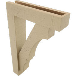 Ekena Millwork - BKTUR0352X14X22BOA05RCPR - Timberthane Faux Wood Balboa Style Bracket w/ Offset Brace, Block Ends, 3 1/2"W x 14"D x 22"H, Primed Tan
