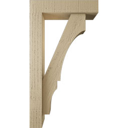 Ekena Millwork - BKTUR0352X14X26BOA05RCPR - Timberthane Faux Wood Balboa Style Bracket w/ Offset Brace, Block Ends, 3 1/2"W x 14"D x 26"H, Primed Tan