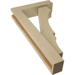 Ekena Millwork - BKTUR0352X14X26BOA05RCPR - Timberthane Faux Wood Balboa Style Bracket w/ Offset Brace, Block Ends, 3 1/2"W x 14"D x 26"H, Primed Tan