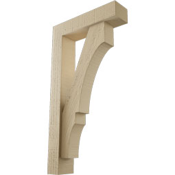 Ekena Millwork - BKTUR0352X14X26BOA05RCPR - Timberthane Faux Wood Balboa Style Bracket w/ Offset Brace, Block Ends, 3 1/2"W x 14"D x 26"H, Primed Tan