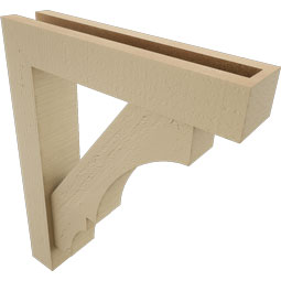 Ekena Millwork - BKTUR0352X16X20BOA05RCPR - Timberthane Faux Wood Balboa Style Bracket w/ Offset Brace, Block Ends, 3 1/2"W x 16"D x 20"H, Primed Tan