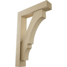 Ekena Millwork - BKTUR0352X16X24BOA05RCPR - Timberthane Faux Wood Balboa Style Bracket w/ Offset Brace, Block Ends, 3 1/2"W x 16"D x 24"H, Primed Tan