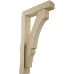 Ekena Millwork - BKTUR0352X16X28BOA05RCPR - Timberthane Faux Wood Balboa Style Bracket w/ Offset Brace, Block Ends, 3 1/2"W x 16"D x 28"H, Primed Tan