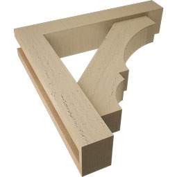 Ekena Millwork - BKTUR0352X18X18BOA05RCPR - Timberthane Faux Wood Balboa Style Bracket w/ Offset Brace, Block Ends, 3 1/2"W x 18"D x 18"H, Primed Tan