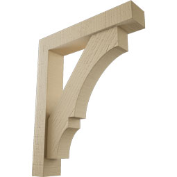Ekena Millwork - BKTUR0352X18X22BOA05RCPR - Timberthane Faux Wood Balboa Style Bracket w/ Offset Brace, Block Ends, 3 1/2"W x 18"D x 22"H, Primed Tan