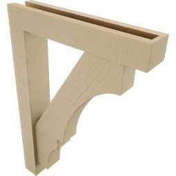 Ekena Millwork - BKTUR0352X18X26BOA05RCPR - Timberthane Faux Wood Balboa Style Bracket w/ Offset Brace, Block Ends, 3 1/2"W x 18"D x 26"H, Primed Tan