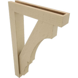 Ekena Millwork - BKTUR0352X18X30BOA05RCPR - Timberthane Faux Wood Balboa Style Bracket w/ Offset Brace, Block Ends, 3 1/2"W x 18"D x 30"H, Primed Tan