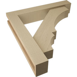 Ekena Millwork - BKTUR0352X20X20BOA05RCPR - Timberthane Faux Wood Balboa Style Bracket w/ Offset Brace, Block Ends, 3 1/2"W x 20"D x 20"H, Primed Tan