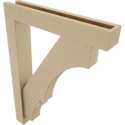Ekena Millwork - BKTUR0352X20X28BOA05RCPR - Timberthane Faux Wood Balboa Style Bracket w/ Offset Brace, Block Ends, 3 1/2"W x 20"D x 28"H, Primed Tan