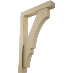 Ekena Millwork - BKTUR0352X20X32BOA05RCPR - Timberthane Faux Wood Balboa Style Bracket w/ Offset Brace, Block Ends, 3 1/2"W x 20"D x 32"H, Primed Tan
