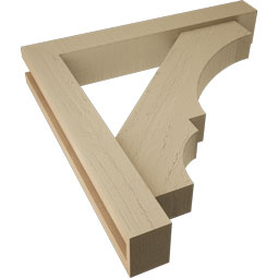 Ekena Millwork - BKTUR0352X22X22BOA05RCPR - Timberthane Faux Wood Balboa Style Bracket w/ Offset Brace, Block Ends, 3 1/2"W x 22"D x 22"H, Primed Tan