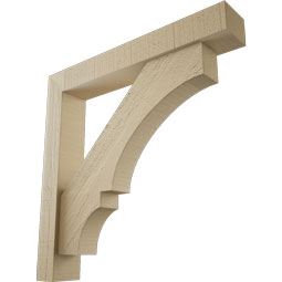 Ekena Millwork - BKTUR0352X22X22BOA05RCPR - Timberthane Faux Wood Balboa Style Bracket w/ Offset Brace, Block Ends, 3 1/2"W x 22"D x 22"H, Primed Tan