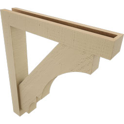 Ekena Millwork - BKTUR0352X22X26BOA05RCPR - Timberthane Faux Wood Balboa Style Bracket w/ Offset Brace, Block Ends, 3 1/2"W x 22"D x 26"H, Primed Tan