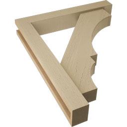 Ekena Millwork - BKTUR0352X22X26BOA05RCPR - Timberthane Faux Wood Balboa Style Bracket w/ Offset Brace, Block Ends, 3 1/2"W x 22"D x 26"H, Primed Tan