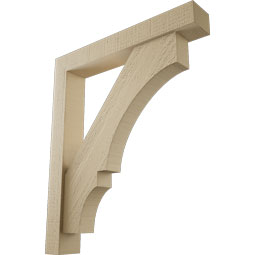 Ekena Millwork - BKTUR0352X22X26BOA05RCPR - Timberthane Faux Wood Balboa Style Bracket w/ Offset Brace, Block Ends, 3 1/2"W x 22"D x 26"H, Primed Tan