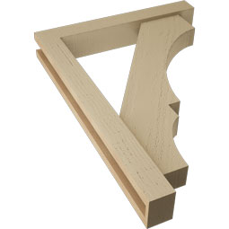 Ekena Millwork - BKTUR0352X22X30BOA05RCPR - Timberthane Faux Wood Balboa Style Bracket w/ Offset Brace, Block Ends, 3 1/2"W x 22"D x 30"H, Primed Tan