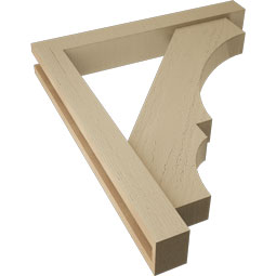 Ekena Millwork - BKTUR0352X24X28BOA05RCPR - Timberthane Faux Wood Balboa Style Bracket w/ Offset Brace, Block Ends, 3 1/2"W x 24"D x 28"H, Primed Tan