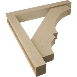 Ekena Millwork - BKTUR0352X26X26BOA05RCPR - Timberthane Faux Wood Balboa Style Bracket w/ Offset Brace, Block Ends, 3 1/2"W x 26"D x 26"H, Primed Tan