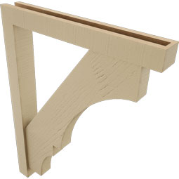 Ekena Millwork - BKTUR0352X26X34BOA05RCPR - Timberthane Faux Wood Balboa Style Bracket w/ Offset Brace, Block Ends, 3 1/2"W x 26"D x 34"H, Primed Tan