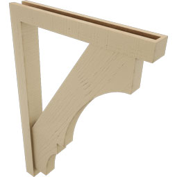 Ekena Millwork - BKTUR0352X26X38BOA05RCPR - Timberthane Faux Wood Balboa Style Bracket w/ Offset Brace, Block Ends, 3 1/2"W x 26"D x 38"H, Primed Tan