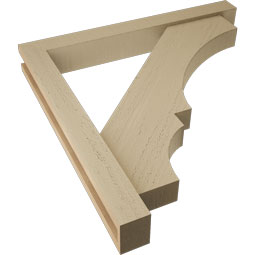 Ekena Millwork - BKTUR0352X28X28BOA05RCPR - Timberthane Faux Wood Balboa Style Bracket w/ Offset Brace, Block Ends, 3 1/2"W x 28"D x 28"H, Primed Tan