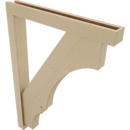 Ekena Millwork - BKTUR0352X28X40BOA05RCPR - Timberthane Faux Wood Balboa Style Bracket w/ Offset Brace, Block Ends, 3 1/2"W x 28"D x 40"H, Primed Tan