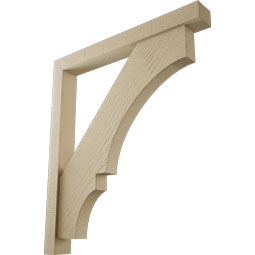 Ekena Millwork - BKTUR0352X30X34BOA05RCPR - Timberthane Faux Wood Balboa Style Bracket w/ Offset Brace, Block Ends, 3 1/2"W x 30"D x 34"H, Primed Tan