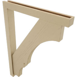 Ekena Millwork - BKTUR0352X30X42BOA05RCPR - Timberthane Faux Wood Balboa Style Bracket w/ Offset Brace, Block Ends, 3 1/2"W x 30"D x 42"H, Primed Tan