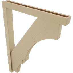 Ekena Millwork - BKTUR0352X32X44BOA05RCPR - Timberthane Faux Wood Balboa Style Bracket w/ Offset Brace, Block Ends, 3 1/2"W x 32"D x 44"H, Primed Tan