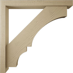 Ekena Millwork - BKTUR0352X34X34BOA05RCPR - Timberthane Faux Wood Balboa Style Bracket w/ Offset Brace, Block Ends, 3 1/2"W x 34"D x 34"H, Primed Tan