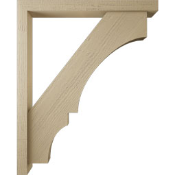 Ekena Millwork - BKTUR0352X34X42BOA05RCPR - Timberthane Faux Wood Balboa Style Bracket w/ Offset Brace, Block Ends, 3 1/2"W x 34"D x 42"H, Primed Tan