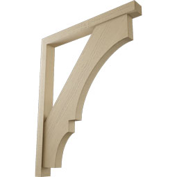 Ekena Millwork - BKTUR0352X34X42BOA05RCPR - Timberthane Faux Wood Balboa Style Bracket w/ Offset Brace, Block Ends, 3 1/2"W x 34"D x 42"H, Primed Tan
