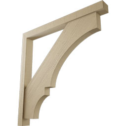 Ekena Millwork - BKTUR0352X36X36BOA05RCPR - Timberthane Faux Wood Balboa Style Bracket w/ Offset Brace, Block Ends, 3 1/2"W x 36"D x 36"H, Primed Tan