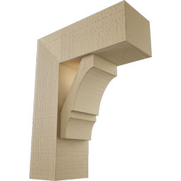 Ekena Millwork - BKTUR0554X14X18BOA05RCPR - Timberthane Faux Wood Balboa Style Bracket w/ Offset Brace, Block Ends, 5 1/2"W x 14"D x 18"H, Primed Tan