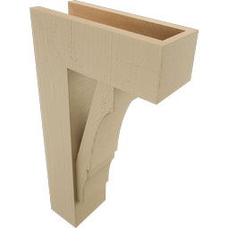 Ekena Millwork - BKTUR0554X14X26BOA05RCPR - Timberthane Faux Wood Balboa Style Bracket w/ Offset Brace, Block Ends, 5 1/2"W x 14"D x 26"H, Primed Tan