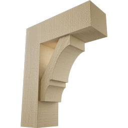 Ekena Millwork - BKTUR0554X16X20BOA05RCPR - Timberthane Faux Wood Balboa Style Bracket w/ Offset Brace, Block Ends, 5 1/2"W x 16"D x 20"H, Primed Tan