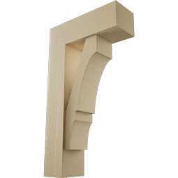 Ekena Millwork - BKTUR0554X16X28BOA05RCPR - Timberthane Faux Wood Balboa Style Bracket w/ Offset Brace, Block Ends, 5 1/2"W x 16"D x 28"H, Primed Tan