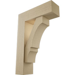 Ekena Millwork - BKTUR0554X18X26BOA05RCPR - Timberthane Faux Wood Balboa Style Bracket w/ Offset Brace, Block Ends, 5 1/2"W x 18"D x 26"H, Primed Tan