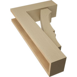 Ekena Millwork - BKTUR0554X18X30BOA05RCPR - Timberthane Faux Wood Balboa Style Bracket w/ Offset Brace, Block Ends, 5 1/2"W x 18"D x 30"H, Primed Tan