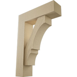 Ekena Millwork - BKTUR0554X20X28BOA05RCPR - Timberthane Faux Wood Balboa Style Bracket w/ Offset Brace, Block Ends, 5 1/2"W x 20"D x 28"H, Primed Tan