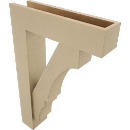 Ekena Millwork - BKTUR0554X22X34BOA05RCPR - Timberthane Faux Wood Balboa Style Bracket w/ Offset Brace, Block Ends, 5 1/2"W x 22"D x 34"H, Primed Tan