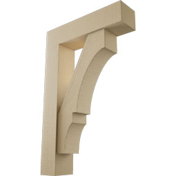 Ekena Millwork - BKTUR0554X22X34BOA05RCPR - Timberthane Faux Wood Balboa Style Bracket w/ Offset Brace, Block Ends, 5 1/2"W x 22"D x 34"H, Primed Tan