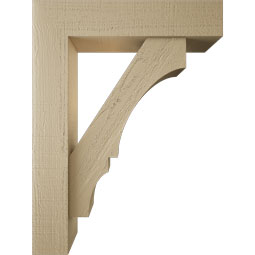 Ekena Millwork - BKTUR0554X24X32BOA05RCPR - Timberthane Faux Wood Balboa Style Bracket w/ Offset Brace, Block Ends, 5 1/2"W x 24"D x 32"H, Primed Tan