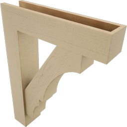 Ekena Millwork - BKTUR0554X24X32BOA05RCPR - Timberthane Faux Wood Balboa Style Bracket w/ Offset Brace, Block Ends, 5 1/2"W x 24"D x 32"H, Primed Tan