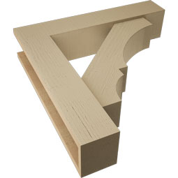 Ekena Millwork - BKTUR0554X26X26BOA05RCPR - Timberthane Faux Wood Balboa Style Bracket w/ Offset Brace, Block Ends, 5 1/2"W x 26"D x 26"H, Primed Tan