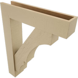 Ekena Millwork - BKTUR0554X26X34BOA05RCPR - Timberthane Faux Wood Balboa Style Bracket w/ Offset Brace, Block Ends, 5 1/2"W x 26"D x 34"H, Primed Tan