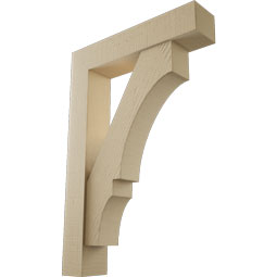 Ekena Millwork - BKTUR0554X26X38BOA05RCPR - Timberthane Faux Wood Balboa Style Bracket w/ Offset Brace, Block Ends, 5 1/2"W x 26"D x 38"H, Primed Tan